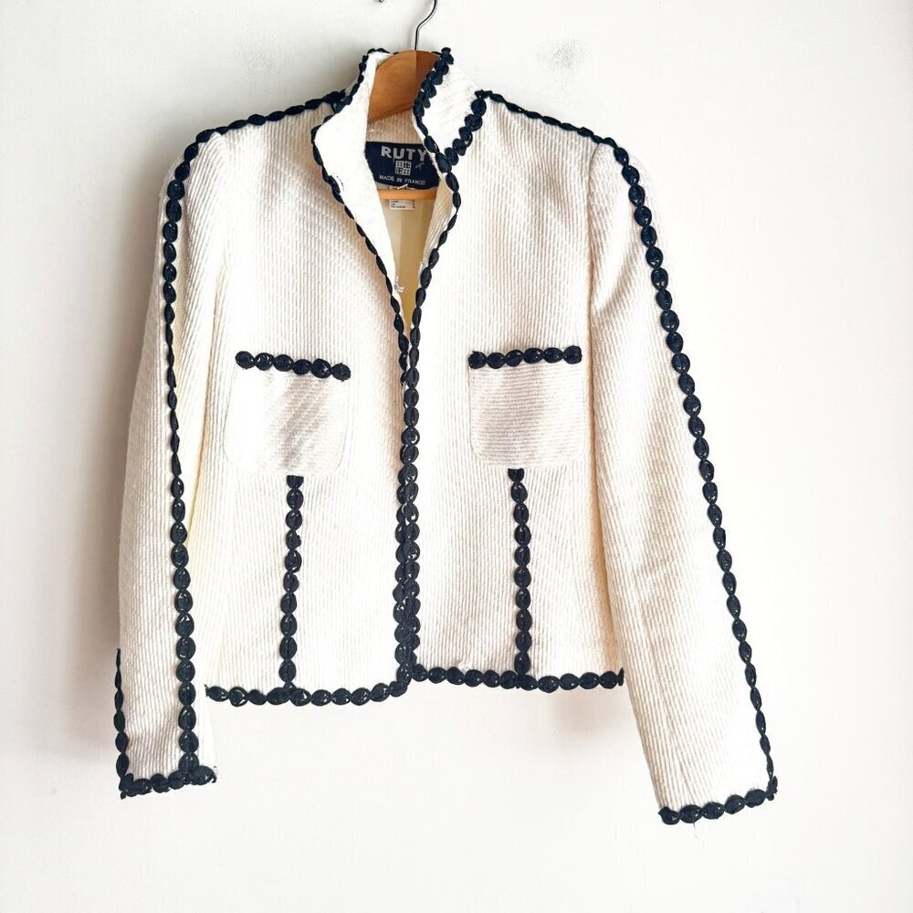 Ruty Paris White Black Trim Cropped Blazer 8